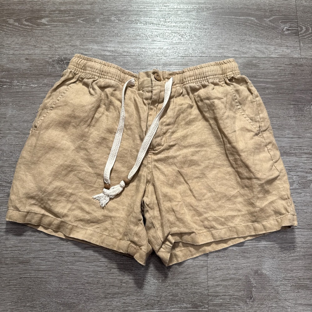 Maamgic Shorts Adult Medium Beige 100% Linen Drawstring Lined Costal Lounge 5"